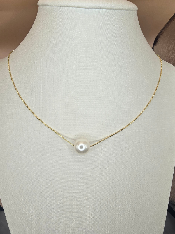 Gargantilha Marina Pérola 12mm – Banhada a Ouro 18K
