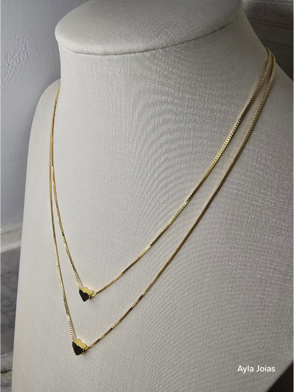 Colar Duplo Coração Liso Banhado a Ouro 18K - Imagem 3