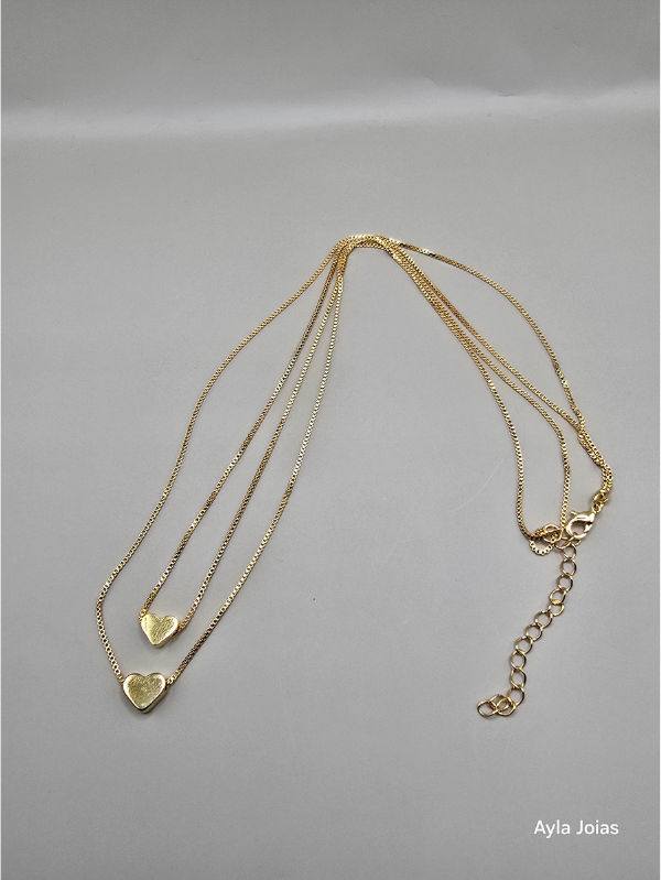 Colar Duplo Coração Liso Banhado a Ouro 18K - Imagem 2