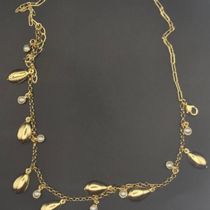 Tornozeleira Búzios e Pérolas – Banhada em Ouro 18K