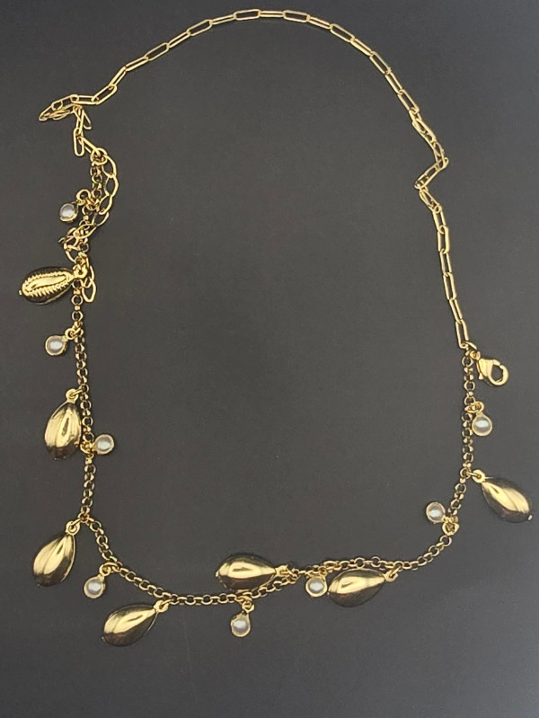 Tornozeleira Búzios e Pérolas – Banhada em Ouro 18K
