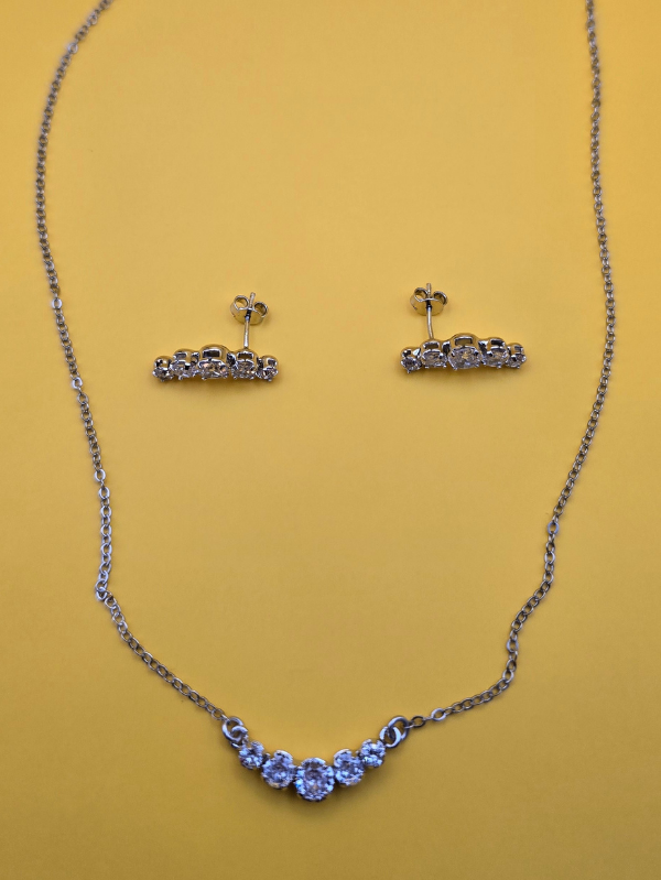 Conjunto Zircônias Redondas – Banho de Ródio