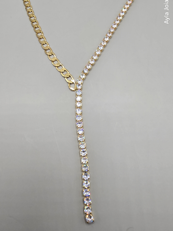 Gargantilha/Gravata Grume com Zircônia – Banhada em ouro 18k - Imagem 2