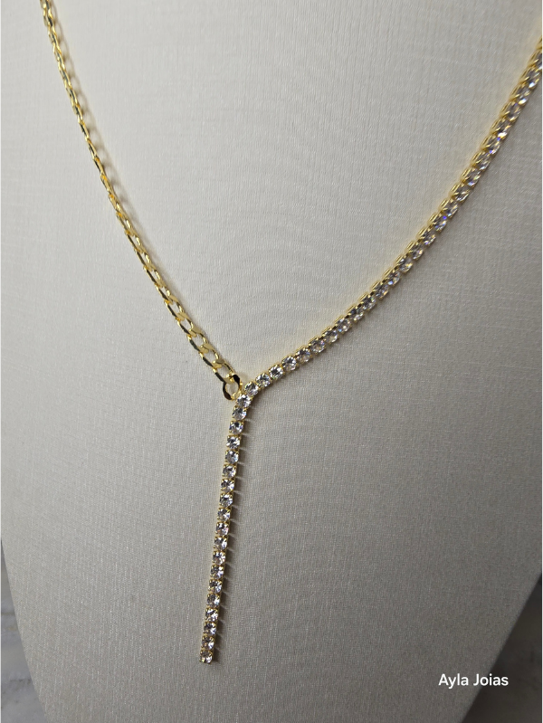 Gargantilha/Gravata Grume com Zircônia – Banhada em ouro 18k - Imagem 3