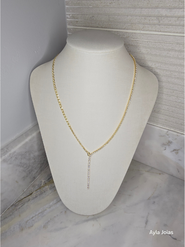 Gargantilha/Gravata Grume com Zircônia – Banhada em ouro 18k