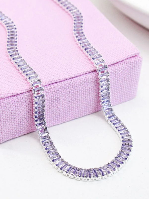 Colar Riviera de Zircônias Lilás - Ródio Branco