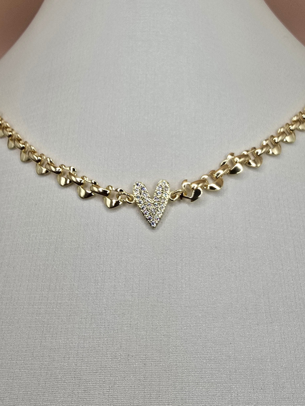 Choker Malha Relógio com Coração Cravejado