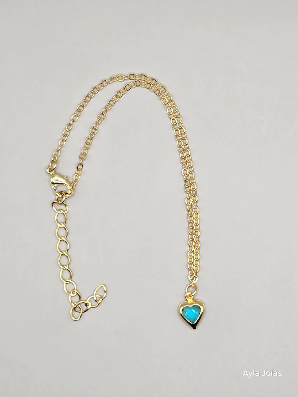 Tornozeleira Coração AQUA 6mm – Banhada a Ouro