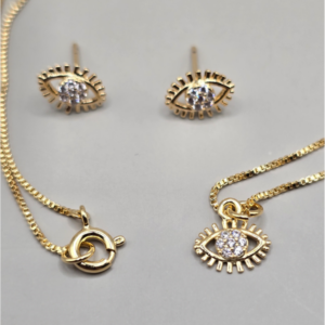 Conjunto Minimalista Mini Olho Cravejado – Banhado em Ouro 18K
