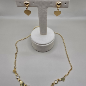 Conjunto Infantil Corações com Pedra de Vidro 4mm
