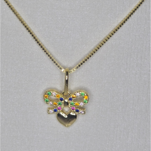 Conjunto Infantil Laço Cravejado com Coração  Banhado em Ouro 18K
