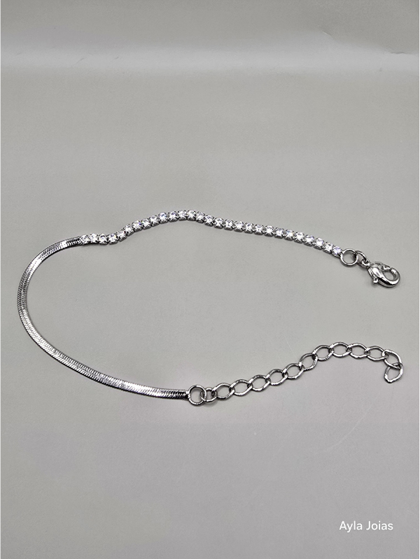 Pulseira Fita com Zircônia 2mm – Banhada a Ródio Branco - Imagem 2