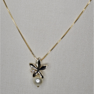 Conjunto Flor com Zircônia e Pérola – Banhado a Ouro 18K