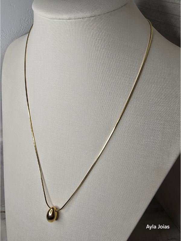 Colar Curto com Pingente Oval – Banhado a Ouro 18K - Imagem 2