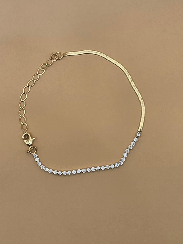 Pulseira Fita com Zircônia 2mm – Banhada em ouro 18k