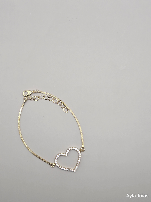 Pulseira Fita Diamantada Coração Cravejado - Imagem 3