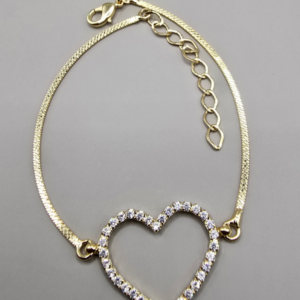 Pulseira Fita Diamantada Coração Cravejado