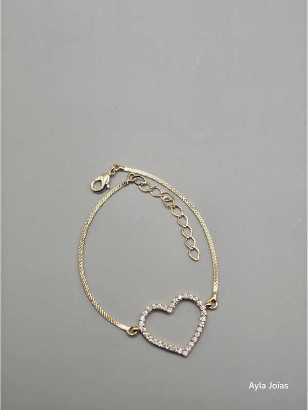 Pulseira Fita Diamantada Coração Cravejado - Imagem 2