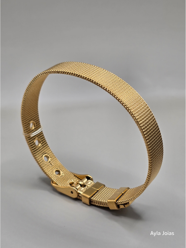 Pulseira Malha Relógio em Aço – Cor Ouro