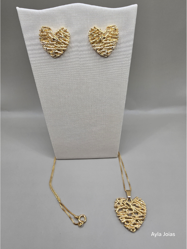 Conjunto Coração Galhos – Banhado em ouro 18K - Imagem 2