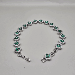 Pulseira Riviera Floral com Zircônias Verdes – Banhada em Ródio Branco