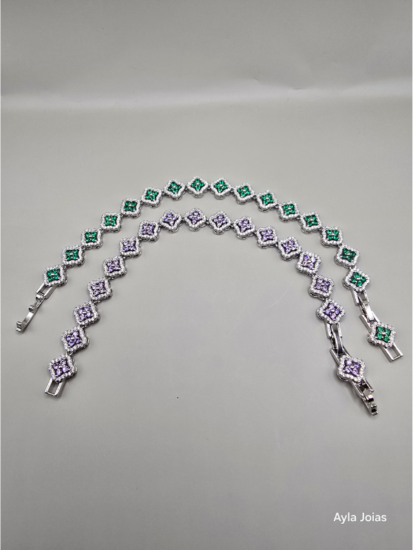 Pulseira Riviera Floral com Zircônias Verdes – Banhada em Ródio Branco - Imagem 3